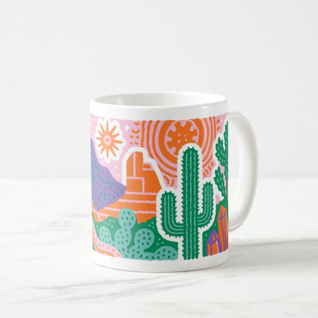 Southwest Desert Cactus Graphic Tee Coffee Mug (Front Right)