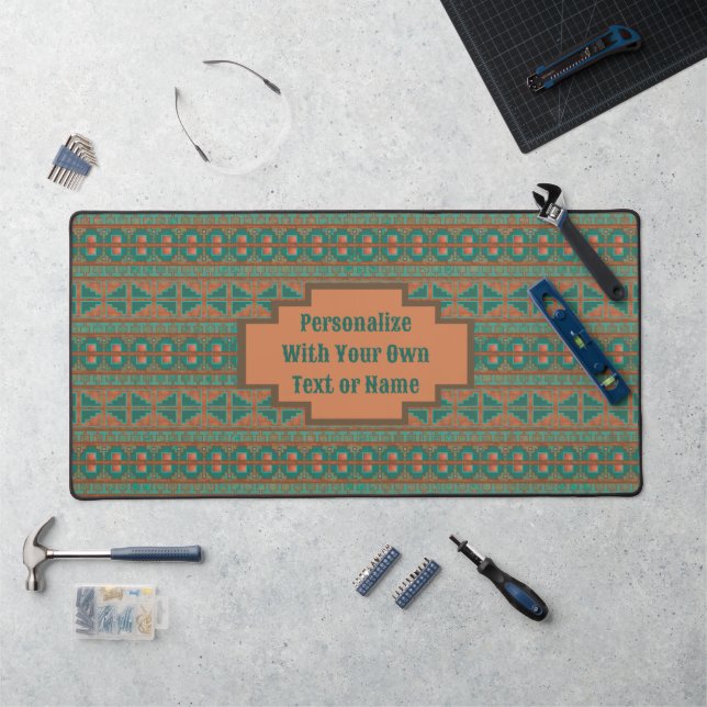 Southwest Desert Copper Teal Pattern Personalized Desk Mat (Workstation)