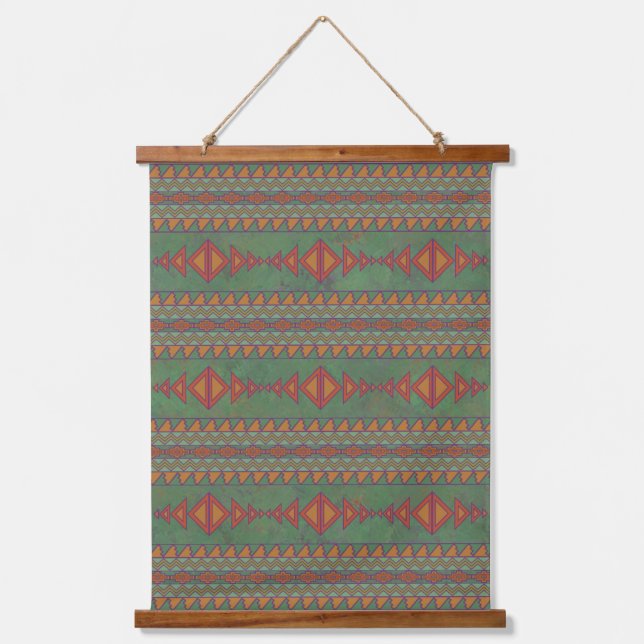 Southwest Desert Sagebrush Green Geometric Pattern Hanging Tapestry (Front)