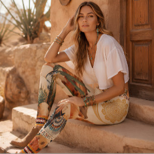 Southwest Desert Spirit Boho Horse & Cactus Art Leggings