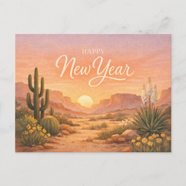 Southwest Desert Sunrise New Year Holiday Postcard (Front)