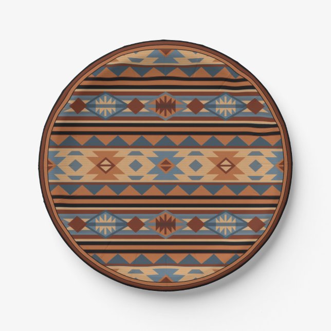 Southwest Design Adobe Gray Brown Tribal Pattern Paper Plate (Front)