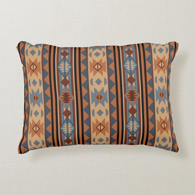 Southwest Design Adobe Grey Brown Tribal Pattern Accent Pillow (Front)