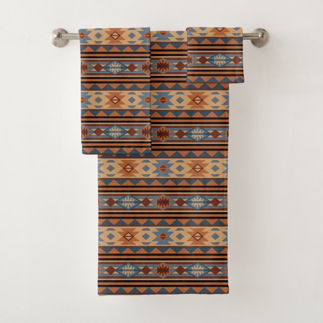 Southwest Design Adobe Grey Brown Tribal Pattern Bath Towel Set (Insitu)