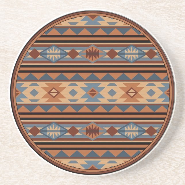 Southwest Design Adobe Grey Brown Tribal Pattern Coaster (Front)
