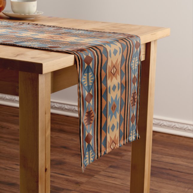 Southwest Design Adobe Grey Brown Tribal Pattern Long Table Runner (In Situ)