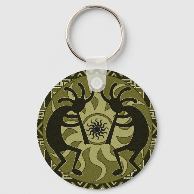 Southwest Design Dancing Kokopelli Tribal Sun Keychain (Front)