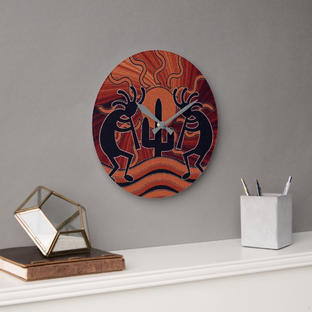 Southwest Design Desert Sun Cactus Kokopelli Large Clock (Office)