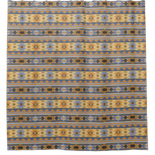 Southwest Design Gold Blue Grey Tribal Pattern