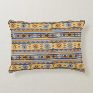 Southwest Design Gold Blue Grey Tribal Pattern Accent Pillow