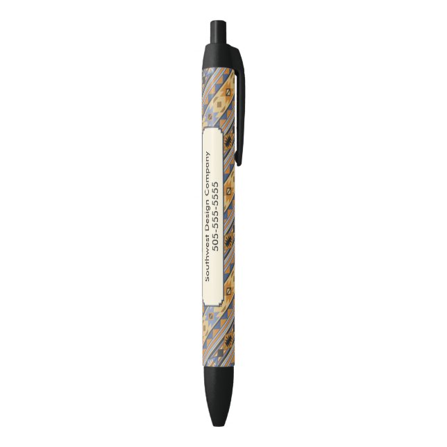 Southwest Design Gold Blue Grey Tribal Pattern Black Ink Pen (Bottom (Vertical))