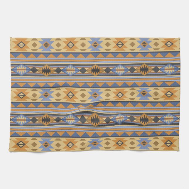 Southwest Design Gold Blue Grey Tribal Pattern Kitchen Towel (Horizontal)