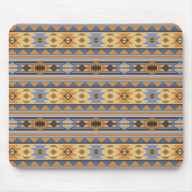 Southwest Design Gold Blue Grey Tribal Pattern Mouse Pad (Front)