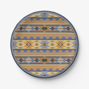 Southwest Design Gold Blue Grey Tribal Pattern Paper Plate