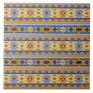 Southwest Design Gold Blue Grey Tribal Pattern Tile