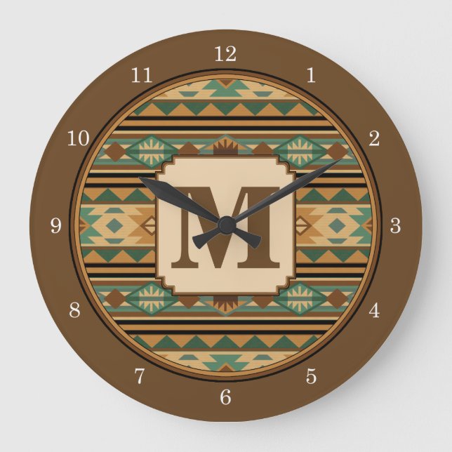Southwest Design Green Brown Personalized Large Clock (Front)