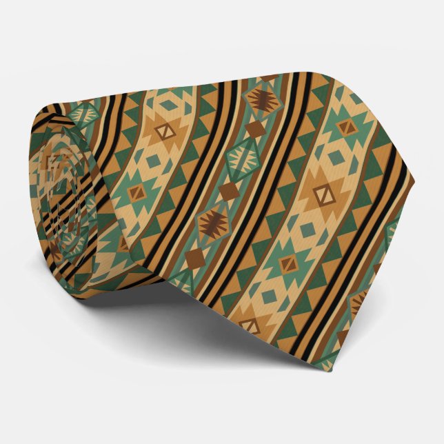 Southwest Design Green Brown Tan Tie (Rolled)