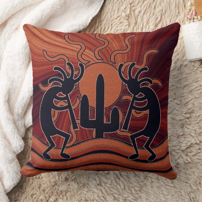 Southwest Design Kokopelli Desert Sun Cactus Throw Pillow (Blanket)