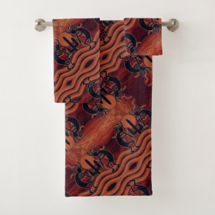 Southwest Design Kokopelli Orange & Black Pattern Bath Towel Set