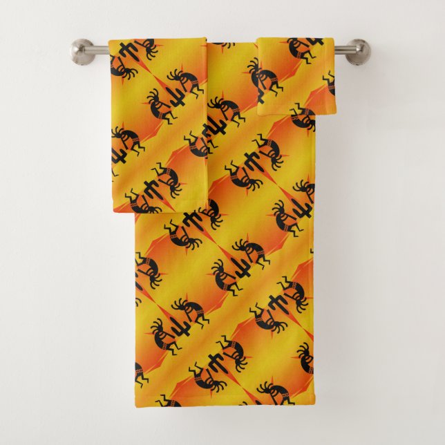 Southwest Design Kokopelli Yellow & Black Pattern Bath Towel Set (Insitu)
