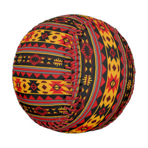 Southwest Design Red Black Gold Tribal Pattern Baseball