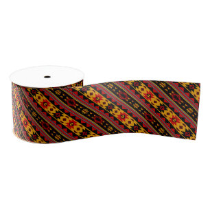 Southwest Design Red Black Gold Tribal Pattern Grosgrain Ribbon