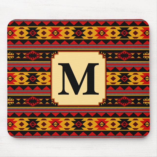 Southwest Design Red Black Gold Tribal Pattern Mouse Pad (Front)