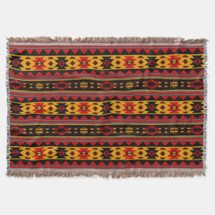 Southwest Design Red Black Gold Tribal Pattern Throw Blanket