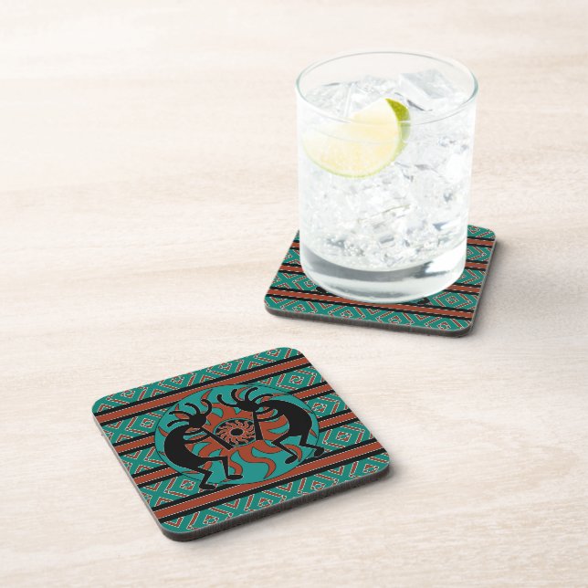Southwest Design Tribal Sun Turquoise Kokopelli Coaster (Right Side)