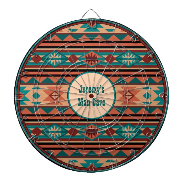 Southwest Design Turquoise Terracotta Monogram Dartboard (Front)