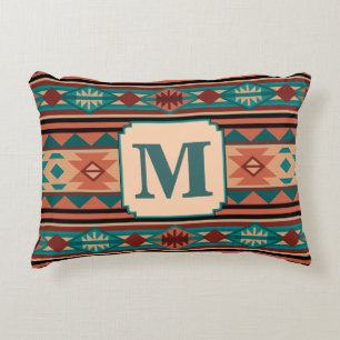 Southwest Design Turquoise Terracotta Monogram Decorative Pillow