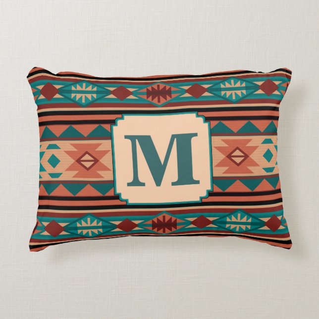 Southwest Design Turquoise Terracotta Monogram Decorative Pillow (Front)