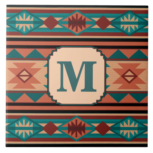 Southwest Design Turquoise Terracotta Monogram Tile (Front)
