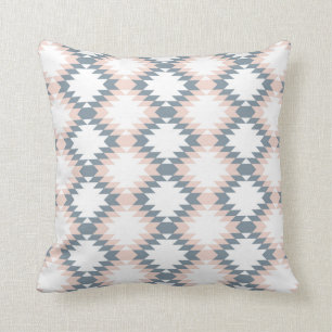 Southwest Diamond Zigzag Blush Grey Throw Pillow
