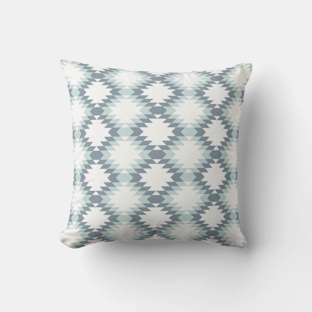 Southwest Diamond Zigzag Mint Grey Throw Pillow (Front)