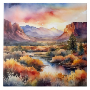 Southwest Evening Watercolor Style  Tile