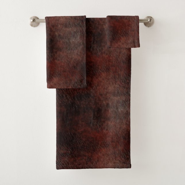 Southwest Faux Brown Leather Cowhide  Bath Towel Set (Insitu)