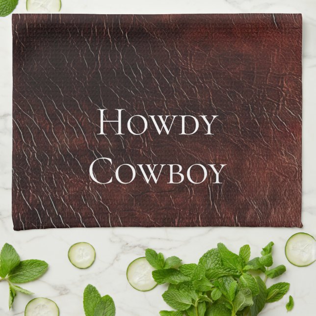 Southwest Faux Brown Leather Cowhide   Kitchen Towel (Folded)