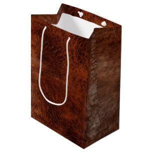 Southwest Faux Brown Leather Cowhide Medium Gift Bag