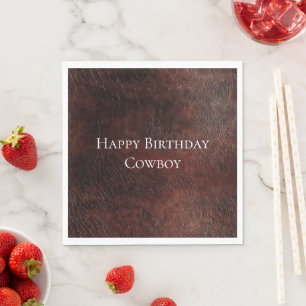 Southwest Faux Brown Leather Cowhide   Napkin