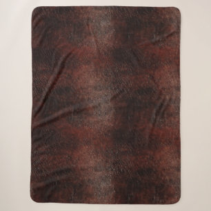 Southwest Faux Brown Leather Cowhide   Sherpa Blanket