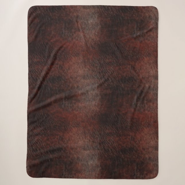 Southwest Faux Brown Leather Cowhide   Sherpa Blanket (Front)