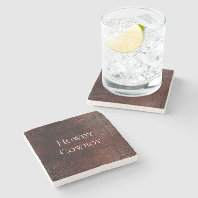 Southwest Faux Brown Leather Cowhide   Stone Coaster (Side)