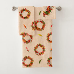 Southwest Festive Colorful Chile Peppers Wreath  Bath Towel Set