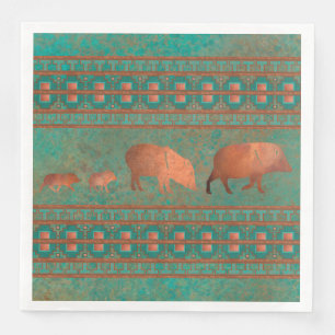 Southwest Fun Javelina Family Copper Teal Napkin