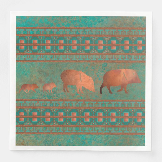 Southwest Fun Javelina Family Copper Teal Napkin (Front)