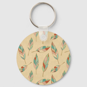 Southwest Geo Step   Coral Feather Pattern Keychain