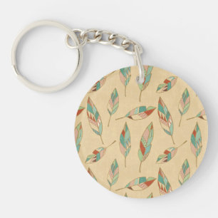 Southwest Geo Step   Coral Feather Pattern Keychain