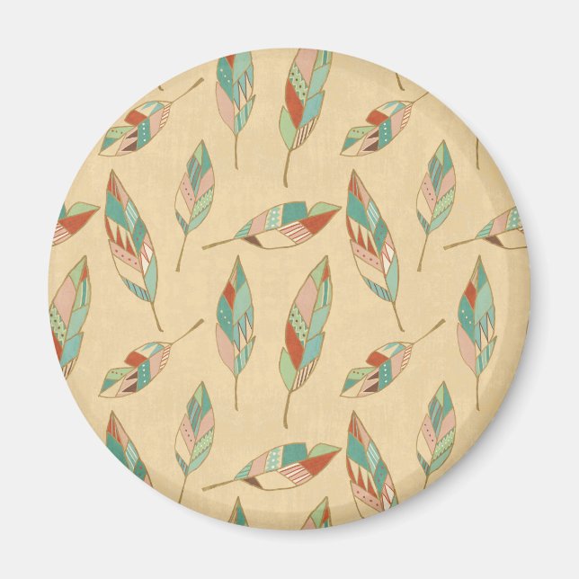 Southwest Geo Step | Coral Feather Pattern Magnet (Front)