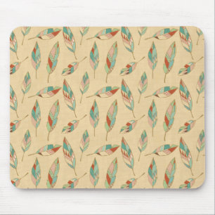 Southwest Geo Step Coral Feather Pattern Mouse Pad